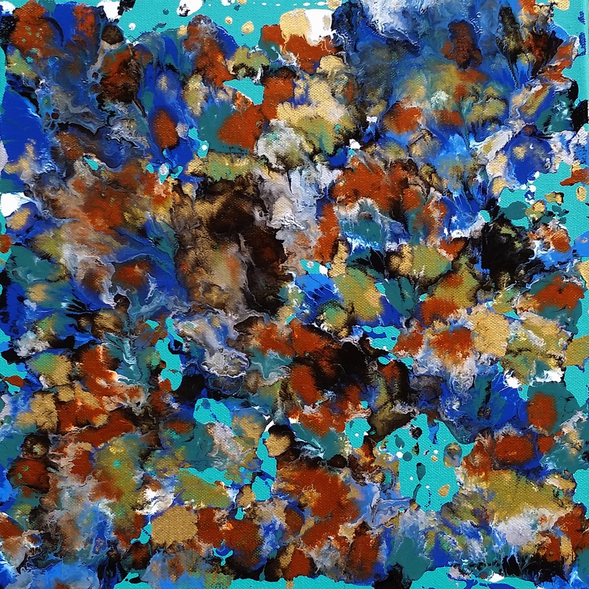 Organic Abstract Painting By Alexandra Romano, 12 X 12, Fluid Ocean, Original Artwork