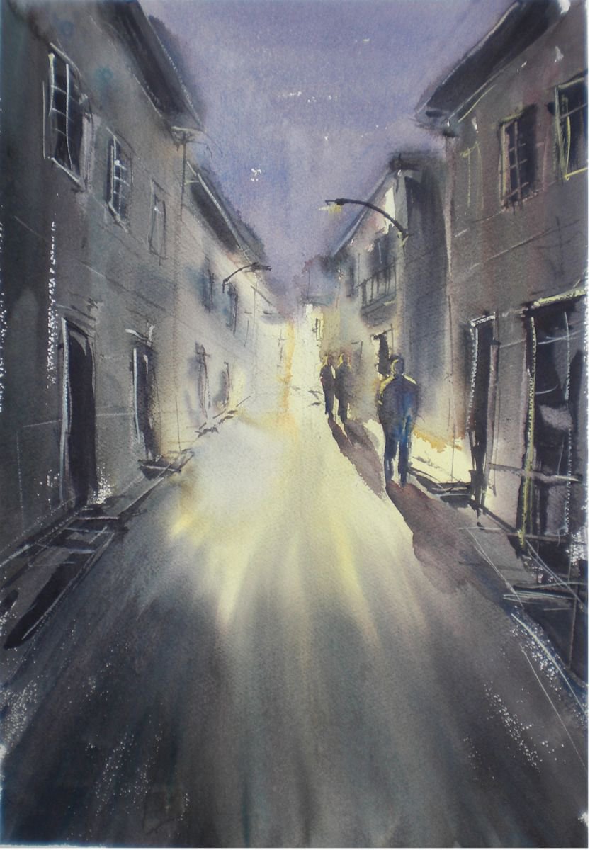 Expressive Cityscapes Watercolour By Giorgio Gosti, 12 X 18, An Imaginary City 6, Original Artwork