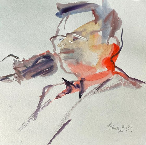 "Jazz Singer" (WATERCOLOR SKETCH, 'JAZZ BY THE SEA' SERIES)