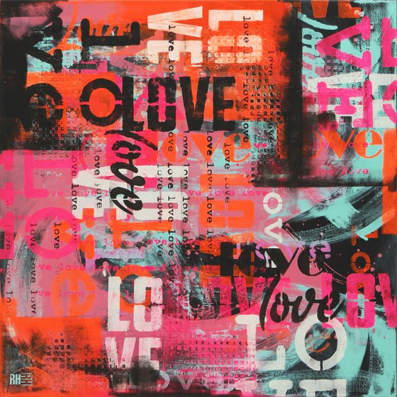 NEW! - Love in Technicolor on Black - Love letters - 90x90 cm - Ronald Hunter - 05M