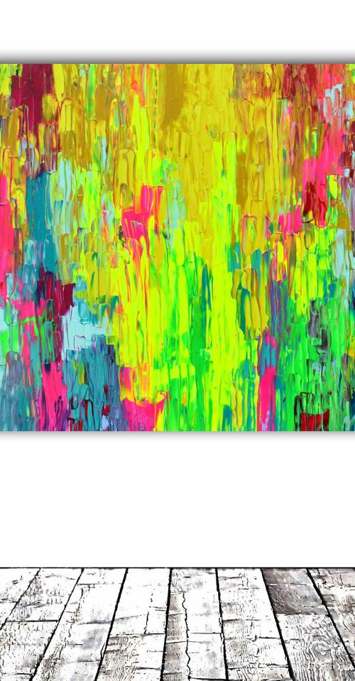 160x80x4 cm Large Ready to Hang Abstract Painting - XXXL Huge Colourful Modern Abstract Big Painting, Large Colorful Painting - Ready to Hang, Hotel and Restaurant Wall Decoration, Happy Gypsy Girl Dancing in the Night by Soos Tiberiu