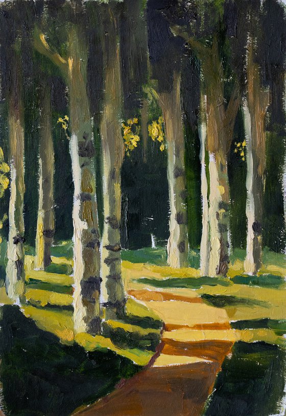 Oil painting sketch with birches.