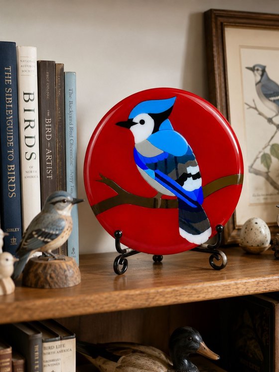Blue Jay Fused Glass Art