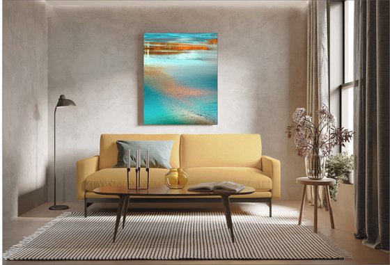 Aquamarine Gold - Large Abstract Vertical