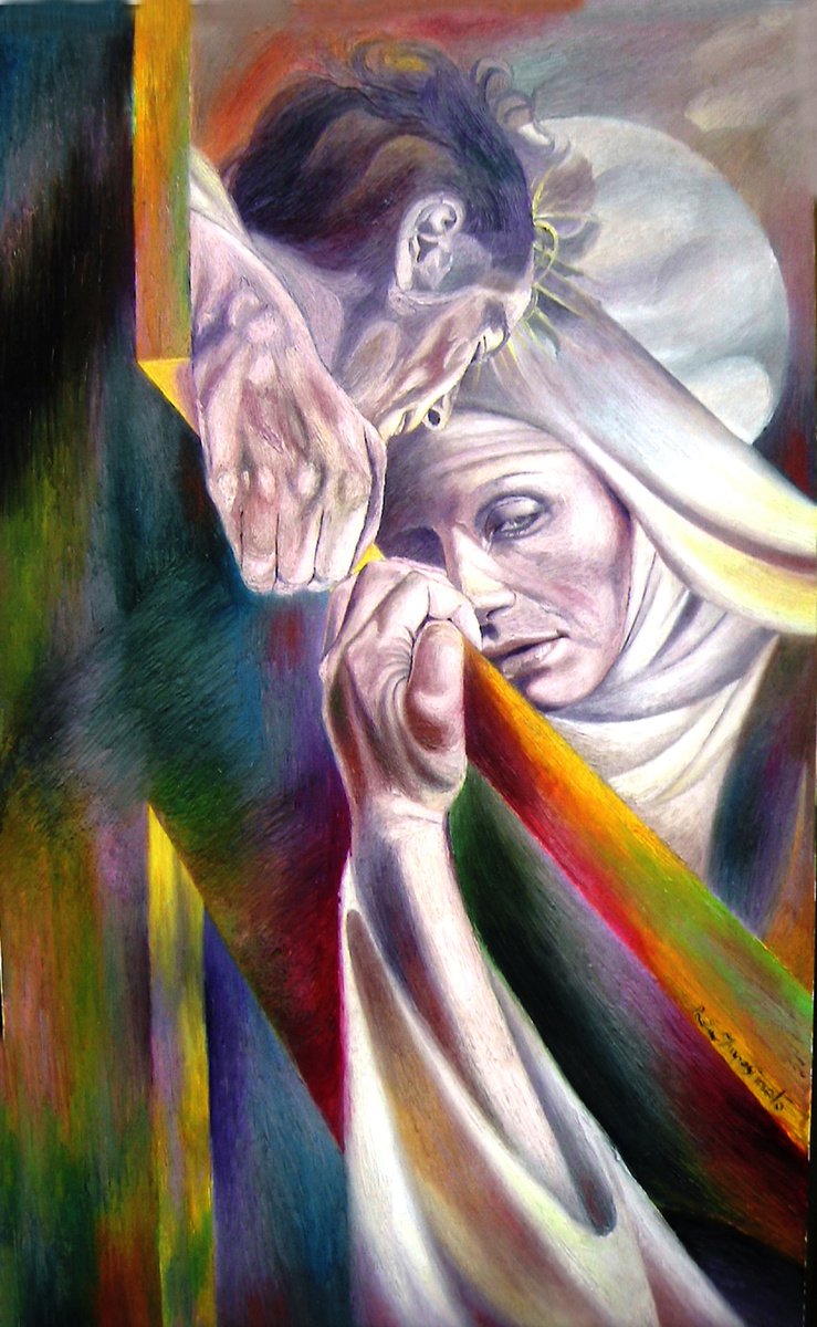 Expressive Portrait Oil Painting By Paola Imposimato, 24 X 39", Mystical Marriage, Original Artwork