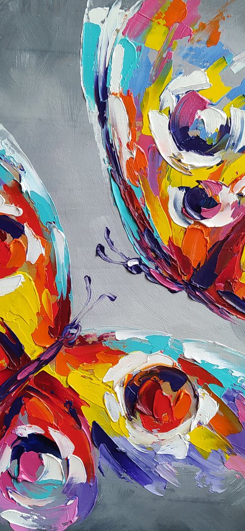 A touch of love - butterfly, love, butterfly in flight, butterfly wings, insects, oil painting, butterfly oil, butterfly art, gift, art by Anastasia Kozorez