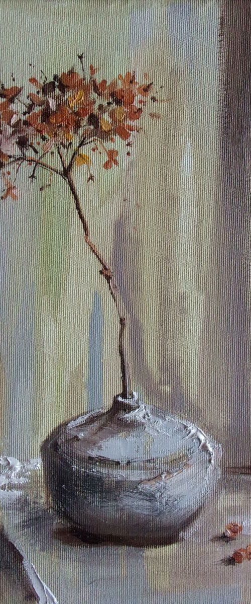 " TIME ... " still life original painting hydrangea GIFT MODERN URBAN ART wabi sabi OFFICE ART DECOR HOME DECOR GIFT IDEA by Monika Luniak