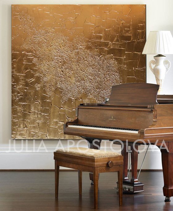 Gold Heavy Textured Art, Wall Sculpture, Minimal Gold Art, Rich Textures, Huge Sculpture Abstract Painting