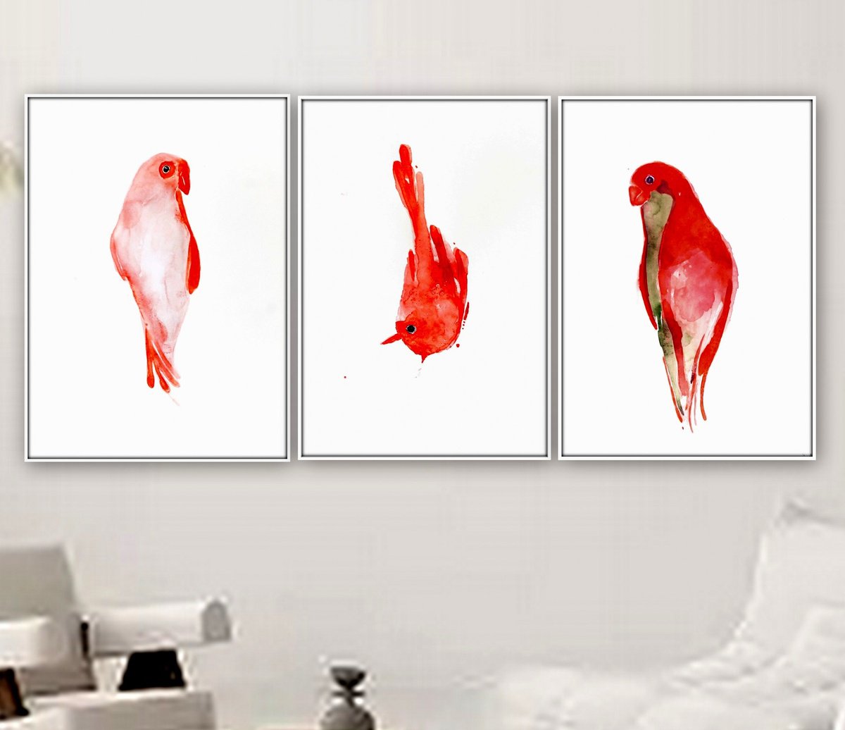 Impressionistic Animal Drawing By Nadia Moniatis, 12 X 16", Birds, Original Artwork