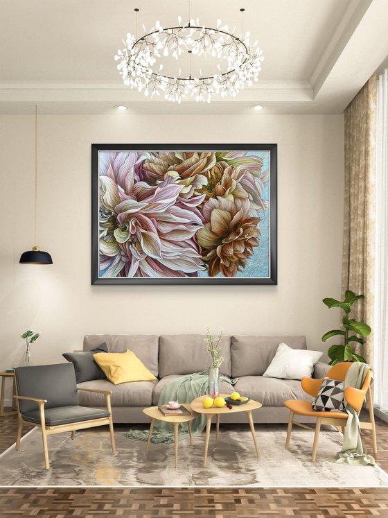 Dahlias and brown roses