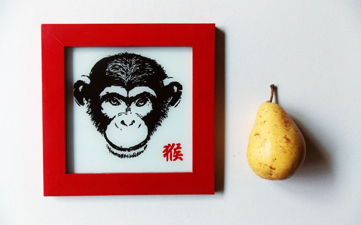 Year of the Monkey - Chinese Zodiac Original Small Framed Painting by Adriana Vasile