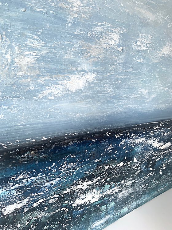 Textured Navy BLUE LANDSCAPE GRAY WHITE indigo ABSTRACT ART.