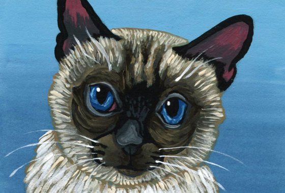 ACEO ATC Original Miniature Painting Siamese Kitten Pet Cat Art-Carla Smale