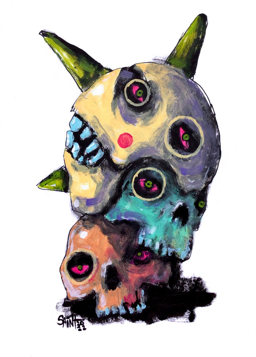 #77 Zombies portrait painting original art, Horror Naive Outsider Folk Art Brut Strange ac... by Ruslan Aksenov