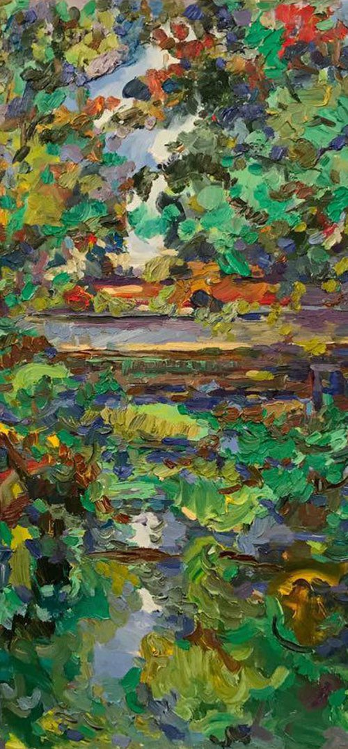 LANDSCAPE. SUMMER - original painting, nature, green Moscow park, size 90x100 by Karakhan