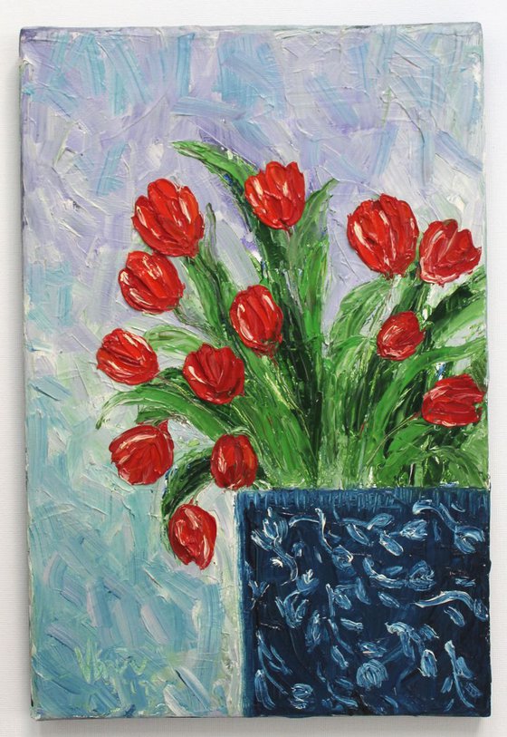 Enchanted Tulips- Still life Oil painting on stretched canvas - Wall art - Floral art