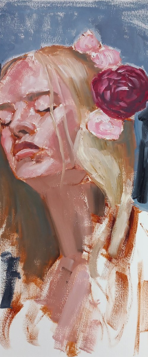 Woman oil portrait, etude, impressionistic painting, female contemporary art by Tatiana Myreeva