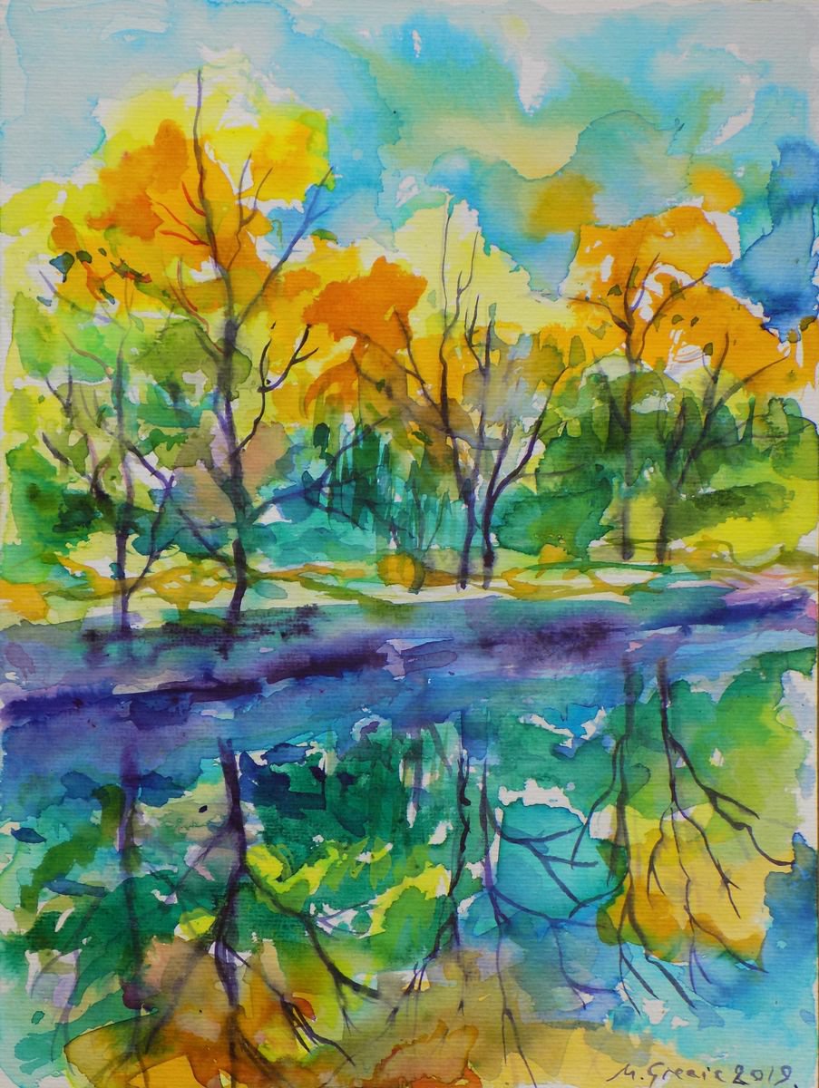 Impressionistic Watercolour , Reflections Xx By Maja Grecic, 12 X 16, Artwork For Sale On Artfinder