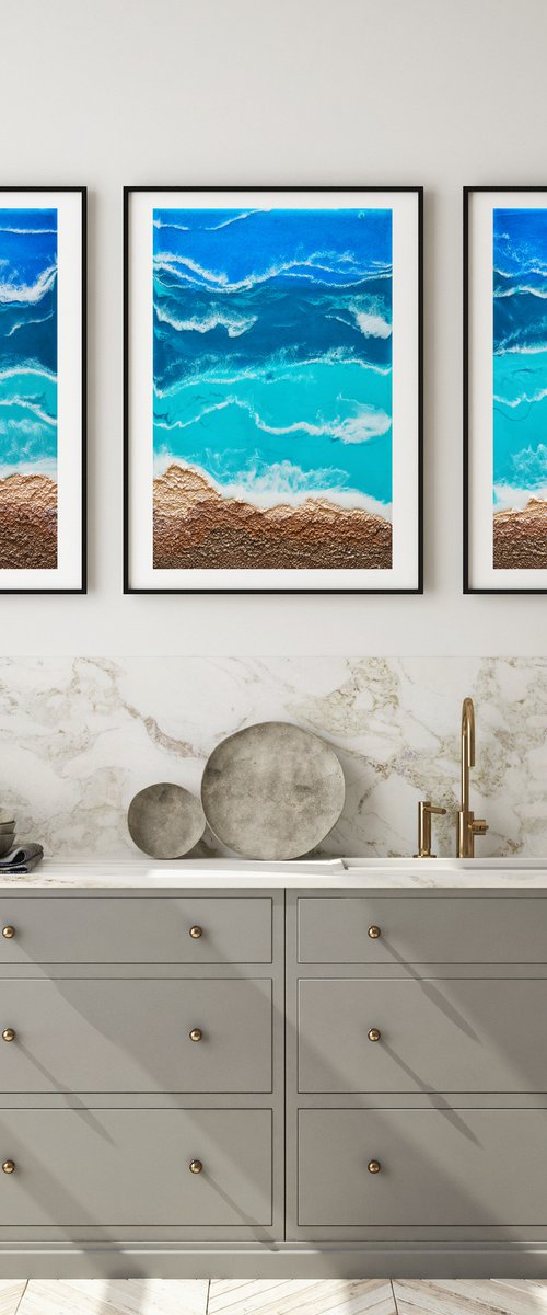 Marine volumetric triptych - set of 3 original seascape artwork by Delnara El