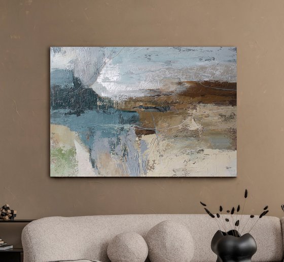 "Fall 7" Abstract blue brown acrylic art