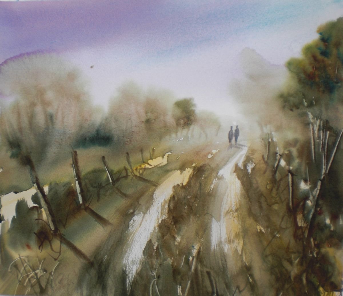 Expressive Landscape Watercolour By Giorgio Gosti, 15 X 13, The Path, Original Artwork