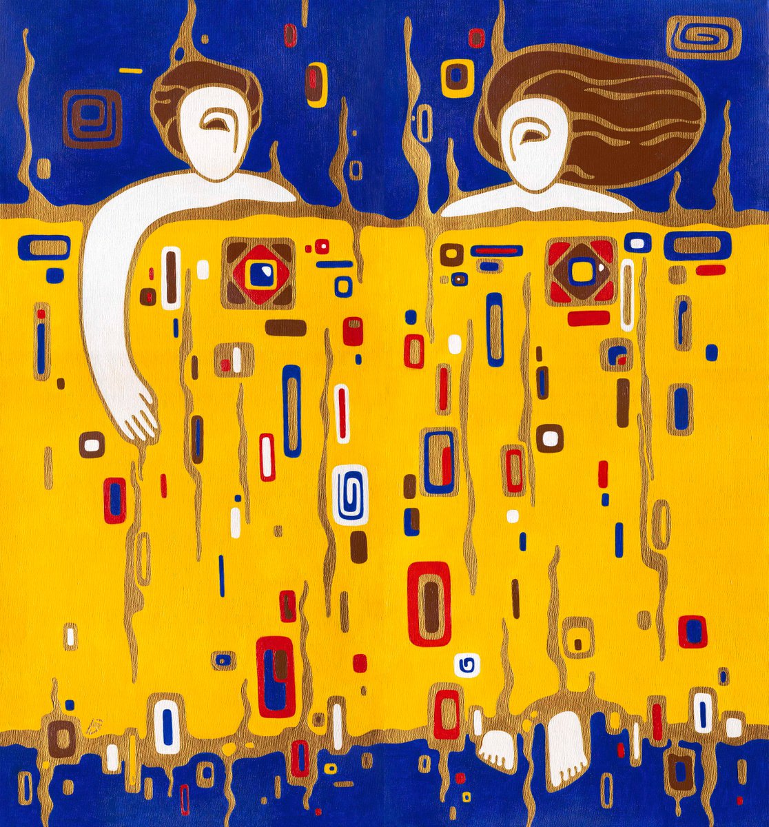 UNDER ONE BLANKET, painting about love by Yulia Belasla