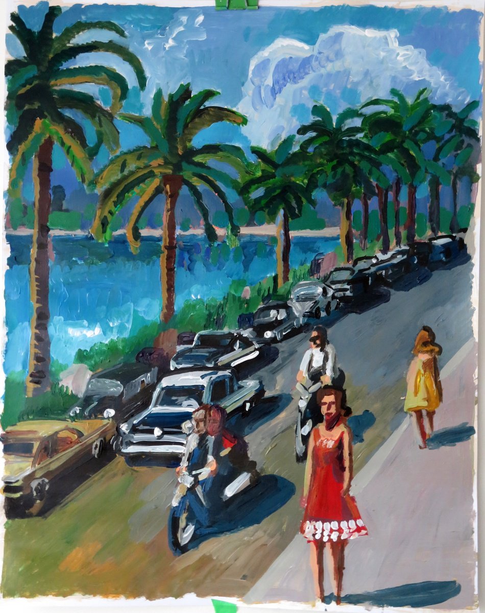 Impressionistic Landscape Acrylic Painting By Stephen Abela, 22 X 28", Cannes In The 1950S, Original Artwork