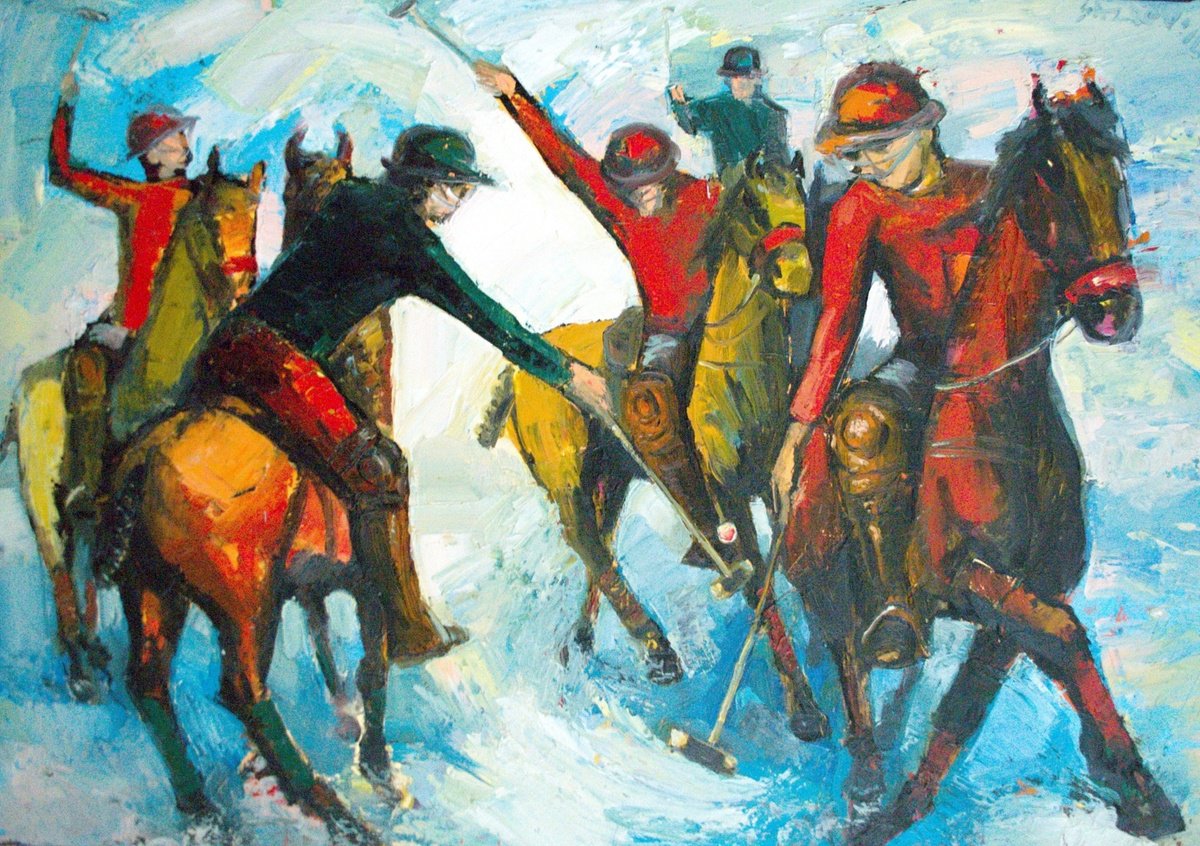 Expressive Oil Painting , Polo On Ice By Rumen Sazdov, 39 X 28, Artwork For Sale On Artfinder