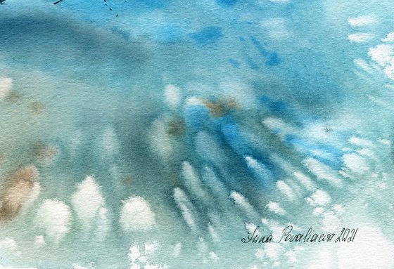 Boat in shallow water original painting  watercolor artwork with a boat in turquoise water medium  size, decor for living room gift idea