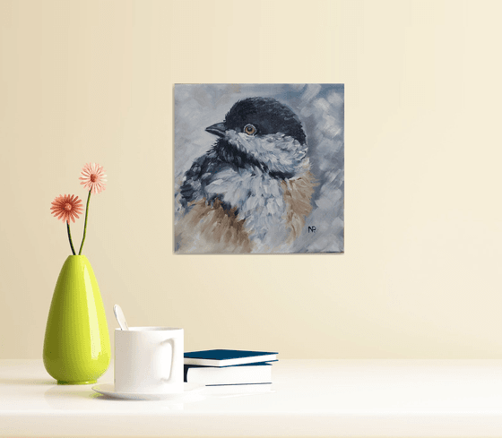 Lovely bird, original small bird oil painting, gift idea, bedroom art, urban