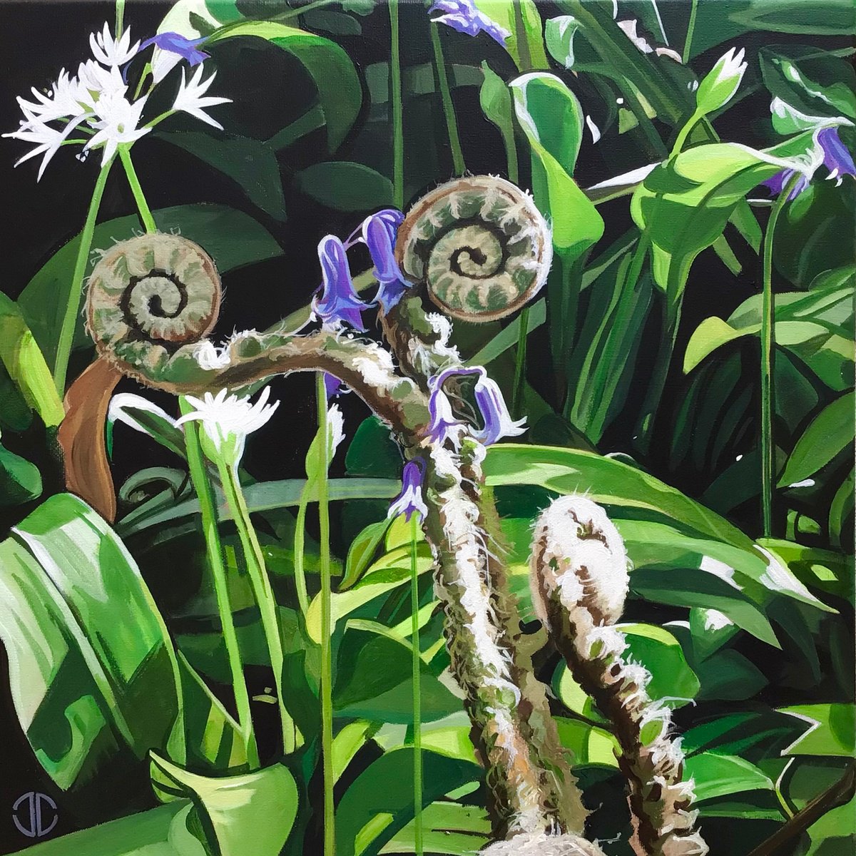 Impressionistic Botanical Acrylic Painting By Joseph Lynch, 20 X 20, Early Spring Ferns, Original Artwork