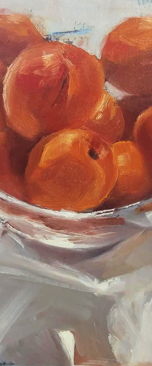 Apricots in the glass bowl by Irina Sergeyeva