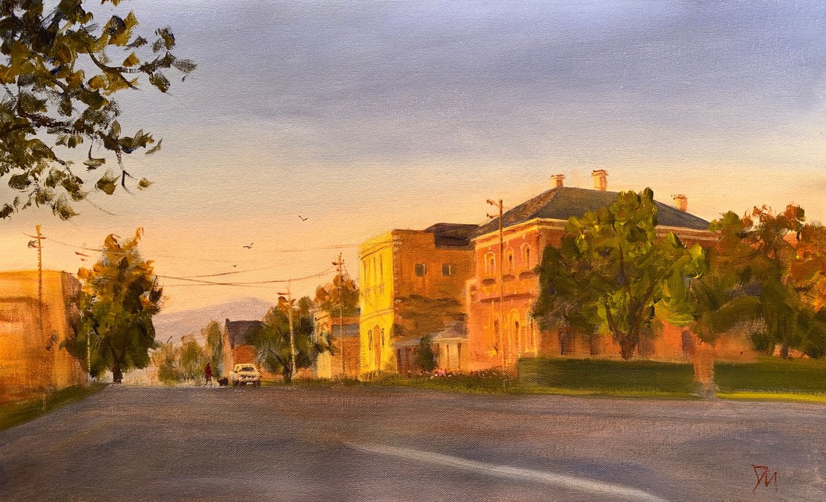 Impressionistic Cityscapes Acrylic Painting By Shelly Du, 19 X 12", Beautiful Morning In Mudgee, Original Artwork