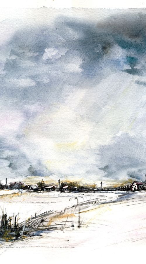 Clouds on the horizon - original watercolor painting by Aniko Hencz
