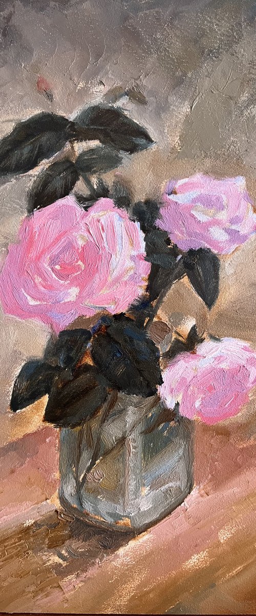 Pink roses original painting by Roman Sergienko