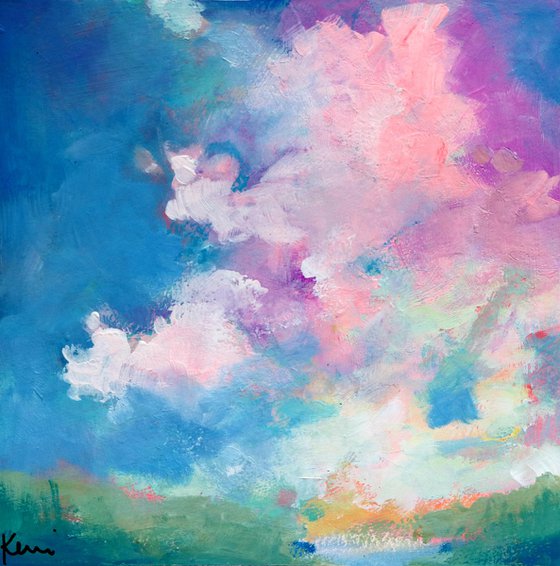 Soft Spring Study 8x8" Light Colorful Fluffy Cloud on Paper