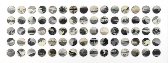 Monochrome mixed media landscape dots collage