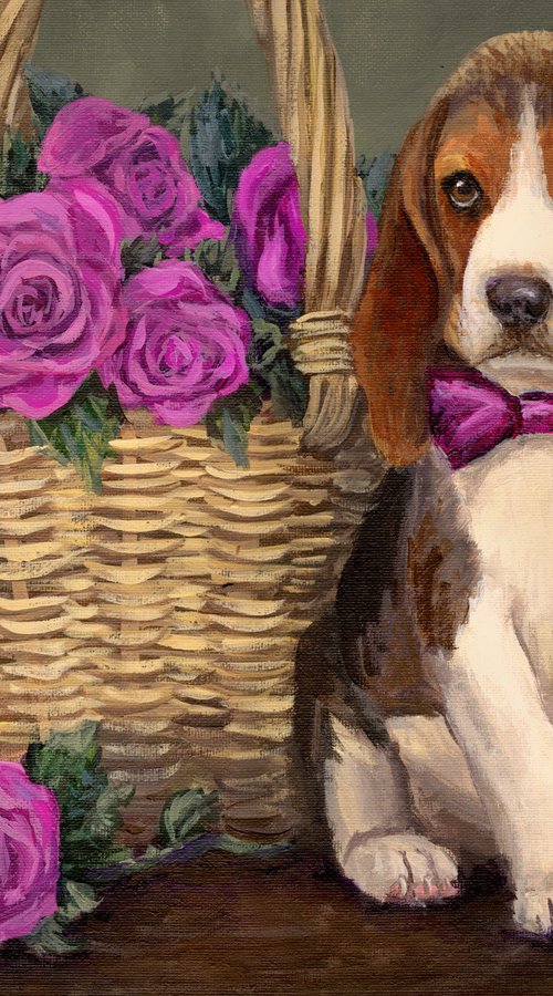 Beagle & Basket of Roses by Steph Moraca