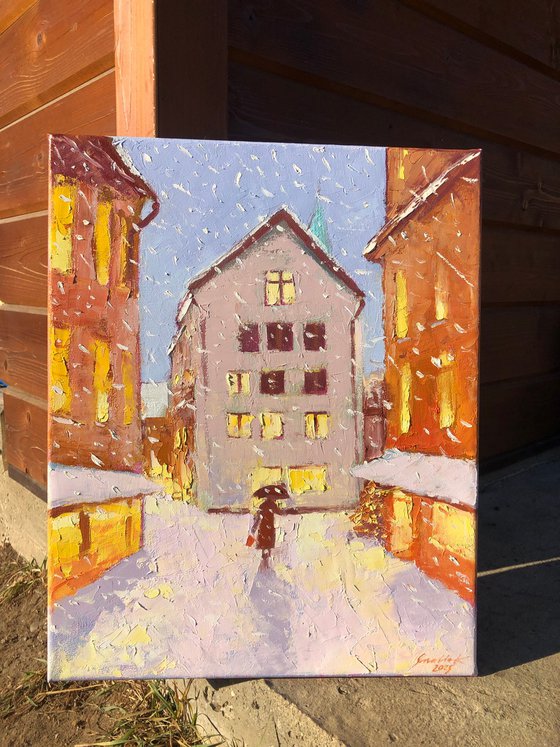 Walking home through snow