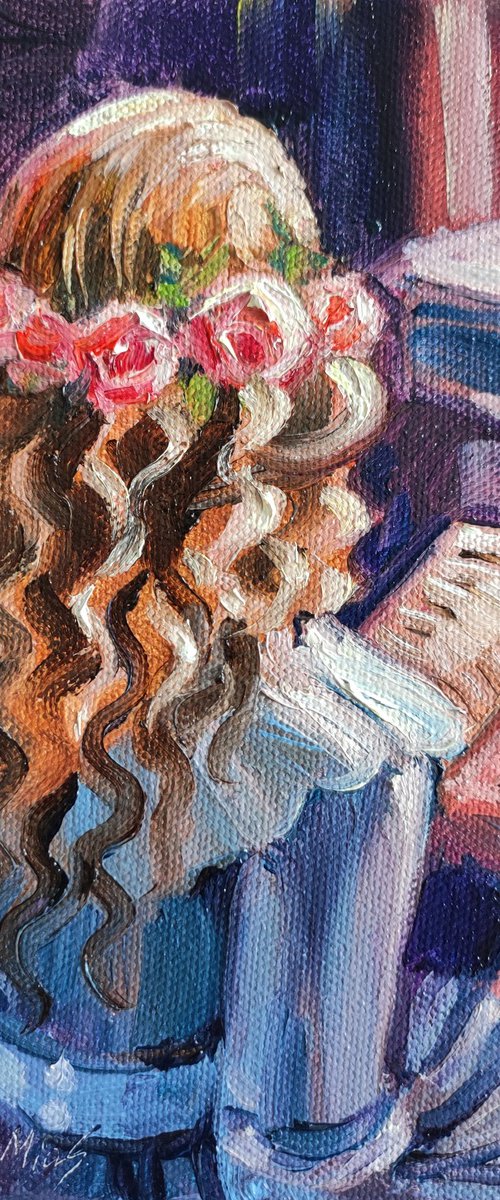 Girl with a book. Original oil painting by Natalia Miasnikova