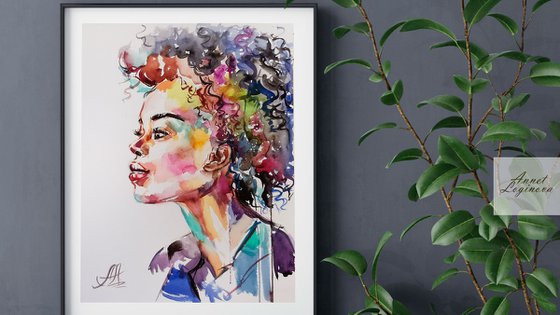 Women painting, Watercolor portrait