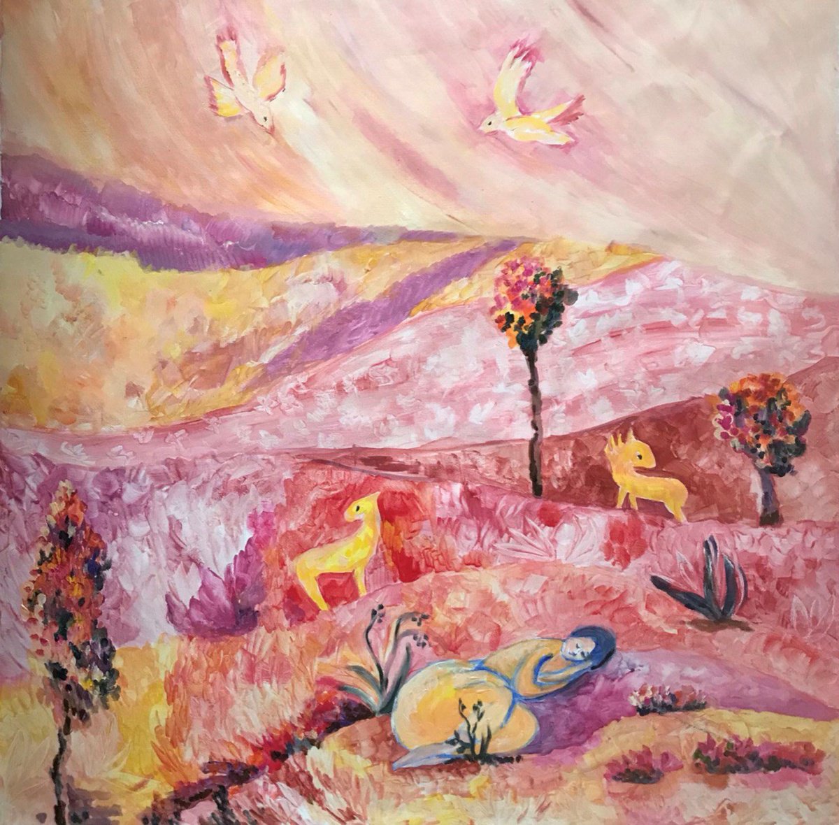 Abstract Landscape Acrylic Painting By Tetiana Pchelnykova, 35 X 35", Peaceful Slumber, Original Artwork