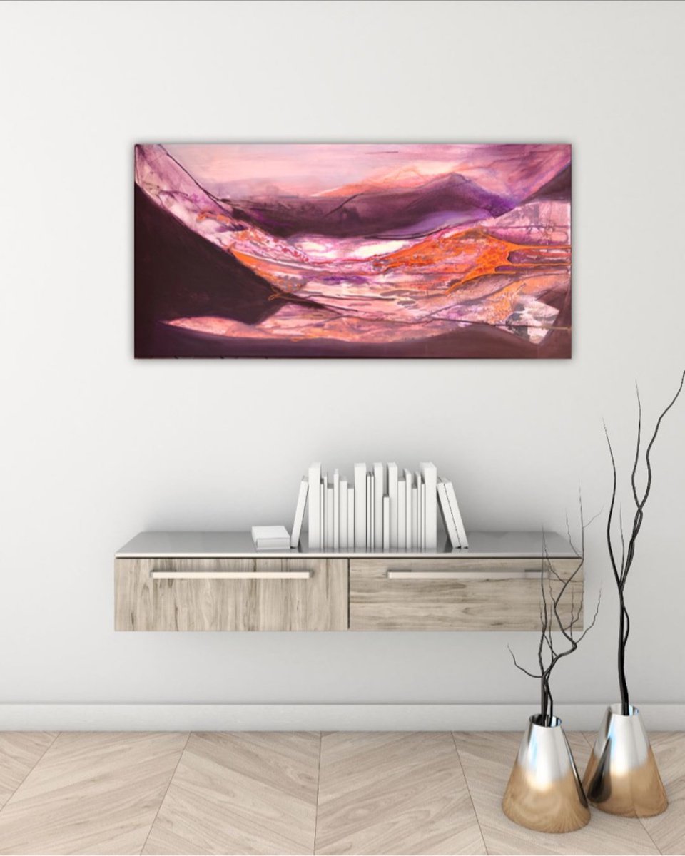 Abstract Painting By Roberta Cervelli, 39 X 20", Between Day And Night, Original Artwork