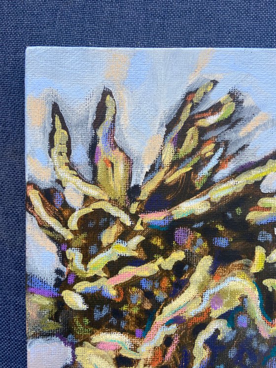 SOME FLOWER- small miniature mixed media sunflower painting