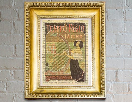 Teatro Regio - Torino - Collage Art Print on Large Real English Dictionary Vintage Book Page