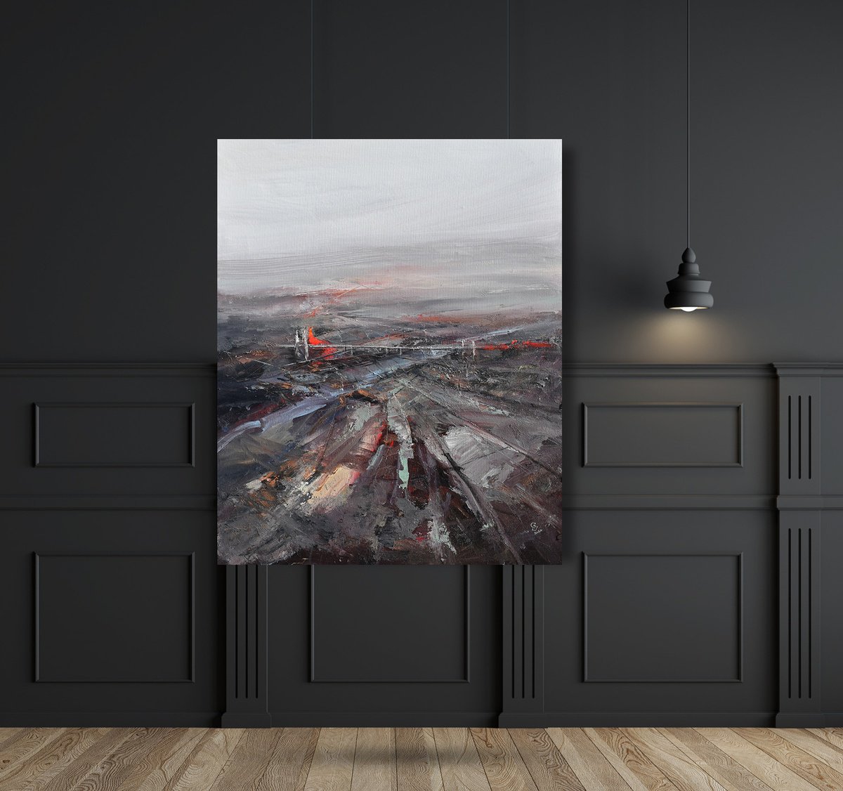 Abstract Landscape Oil Painting By Ivan Grozdanovski, 31 X 39, Agartha - Ancient Crossroads - 6 ( Red River ), Original Artwork