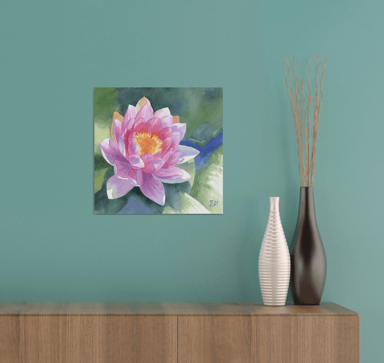 Pink water lily original watercolor painting gift for her