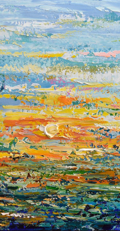 Colors of Sunset - Palette Knife Acrylic Painting, Seascape Artwork, Abstract Water Art by Olga Tkachyk