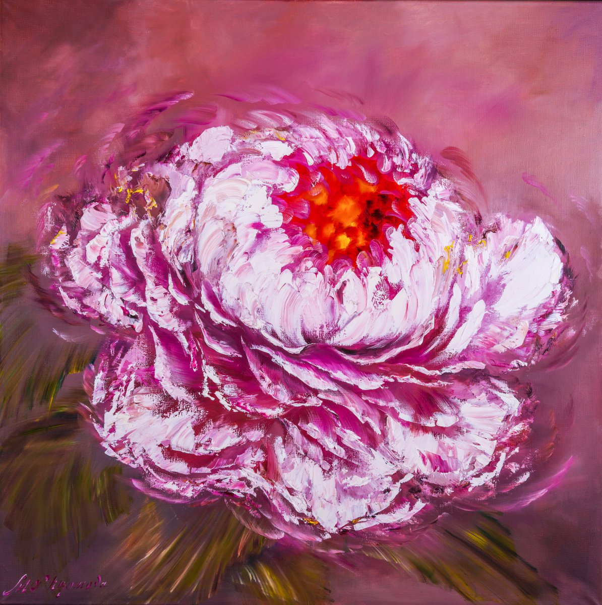LARGE PEONY BUD - Pink peony. Lush peony. Abstract background. Floral motives. Evening. Fa... by Marina Skromova