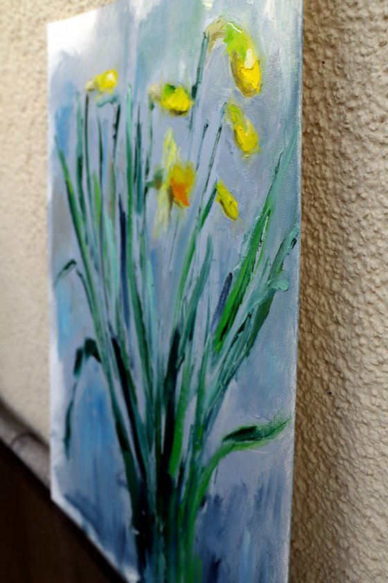 Vibrant Daffodils Flower Painting on Paper - Charming Floral Artwork